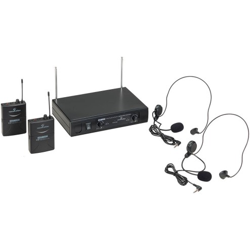 RADIOMIC. VHF DOPPIO SOUNDSATION WF-V21PPB 2 BODYPACK + HEADSET 205.75 - 208.80MHz