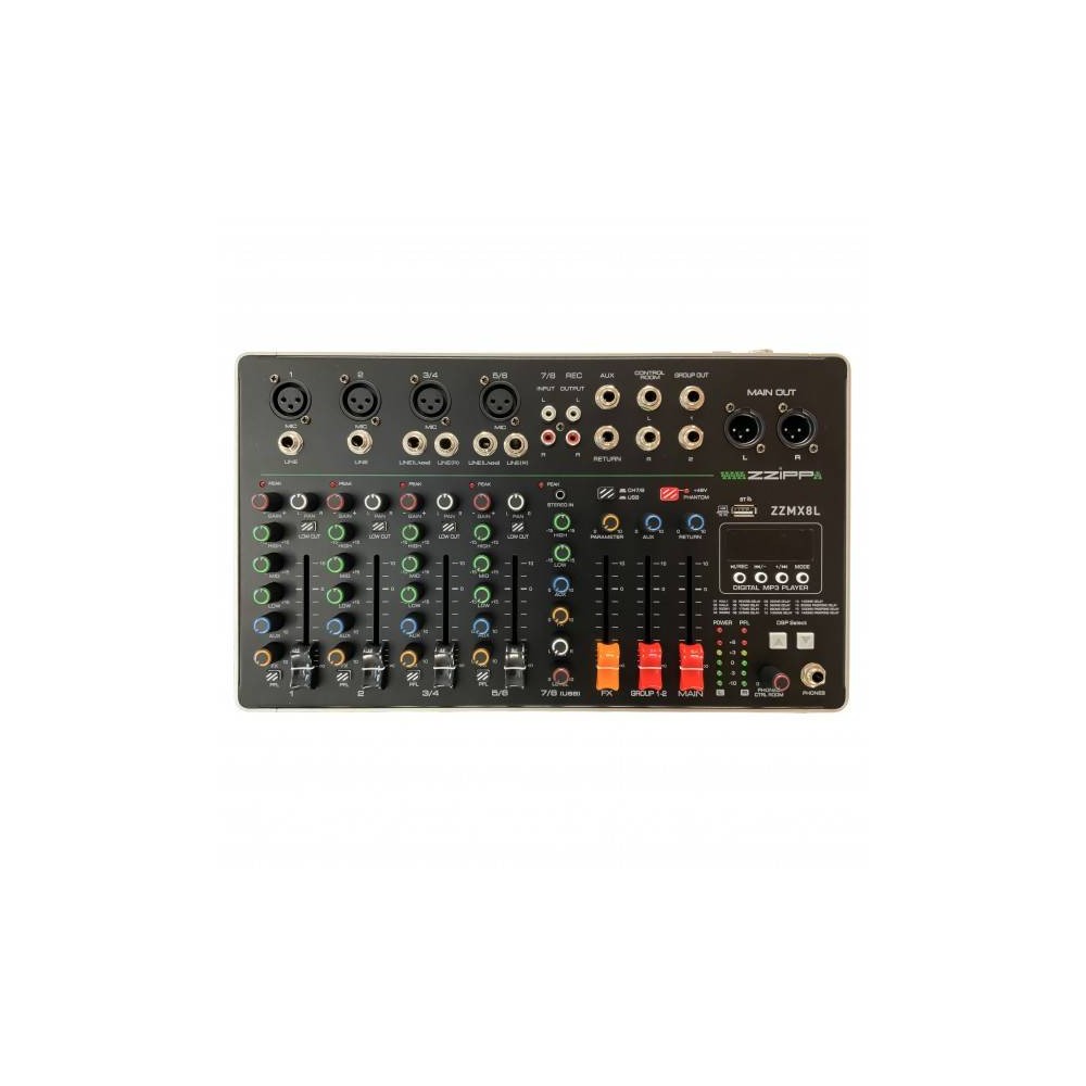 ZZIPP ZZMX8L Mixer a 8 canali con lettore mp3, DSP e Bluetooth