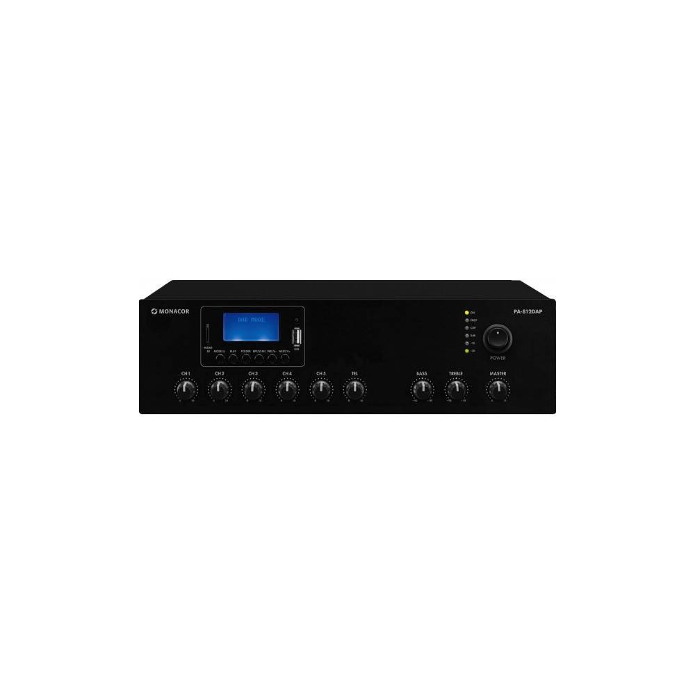 MONACOR PA-812DAP Ampli mono PA 120W con lettore mp3 Bluetooth, radio FM/DAB+, USB/SD