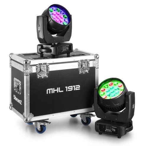 BEAMZ MHL1912 COPPIA DI TESTE MOBILI WASH CON ZOOM E FLIGHTCASE